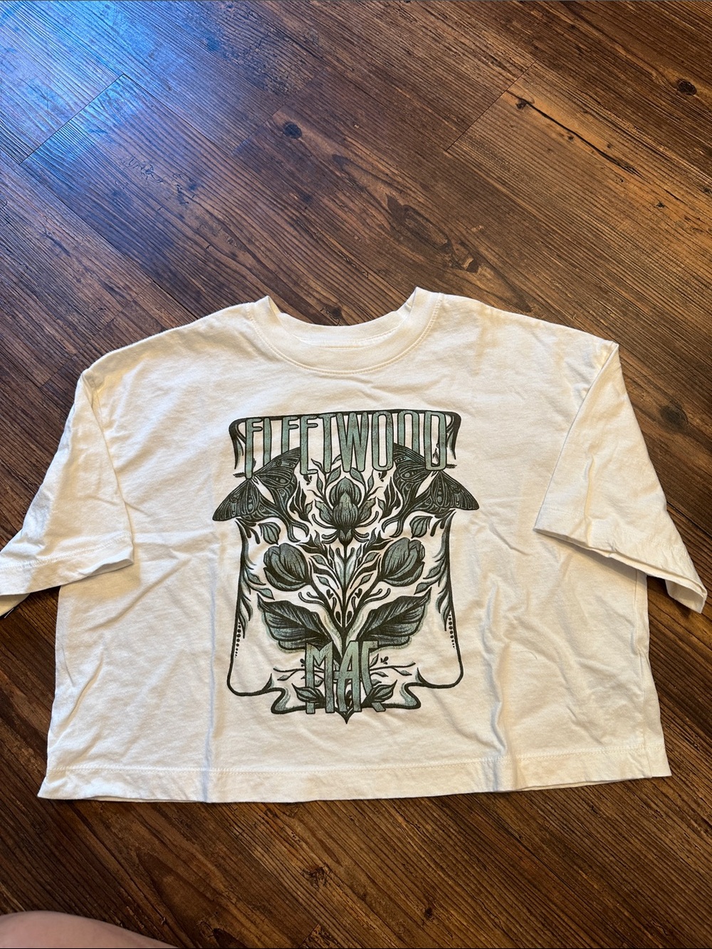 Old Navy White Crop Tee with Green Botanical Graphic